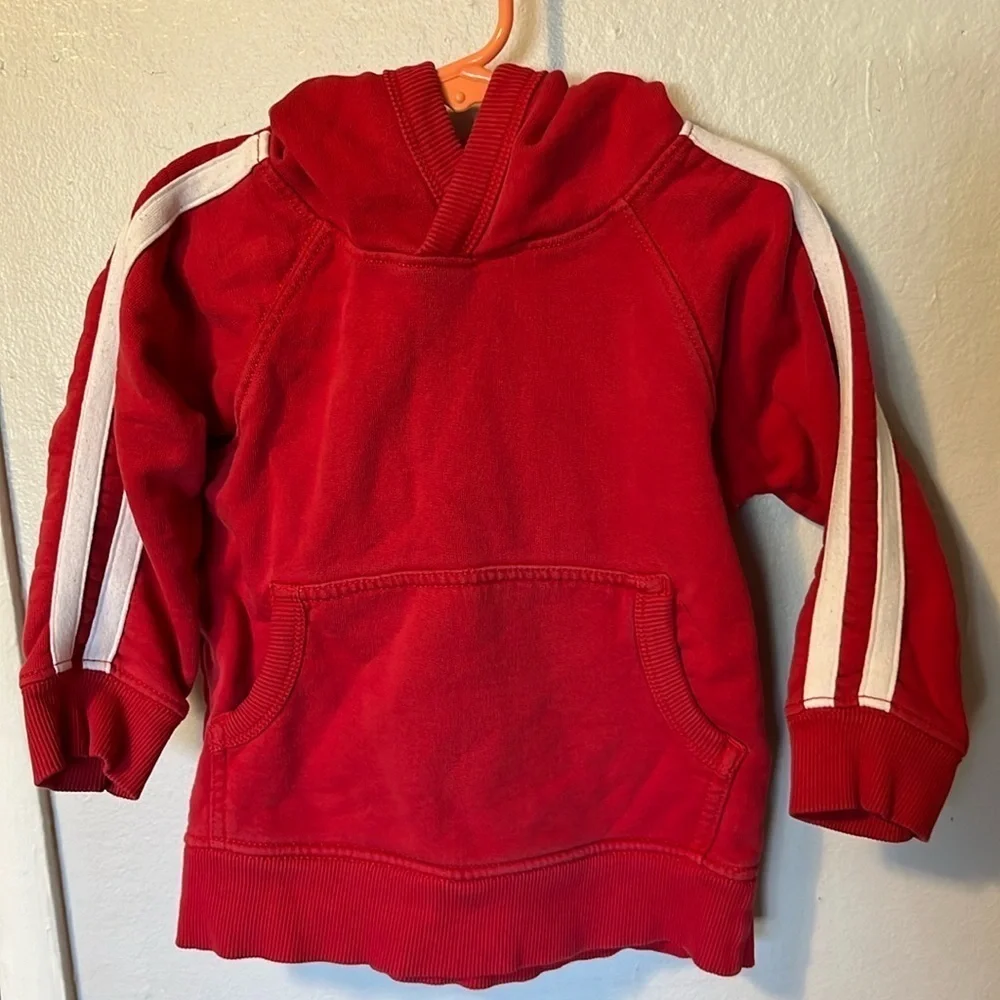 Hanna Andersson Red pullover hoodie with white stripes